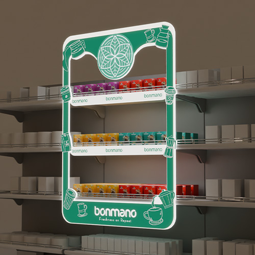 نمونه کار طراحی استند بونمانو توسط شرکت تبلیغات آویژه